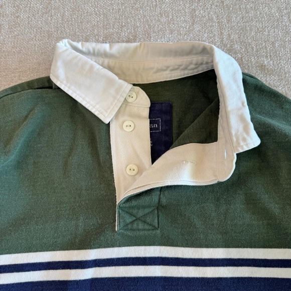 Vintage LL Bean Rugby Shirt Mens Small Green Navy Striped Long Sleeve Cotton - Picture 2 of 7